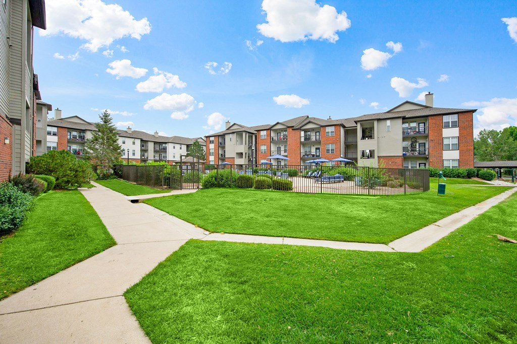 Building Exteriors and Walkways at Greensview Apartments in Aurora, Colorado, CO