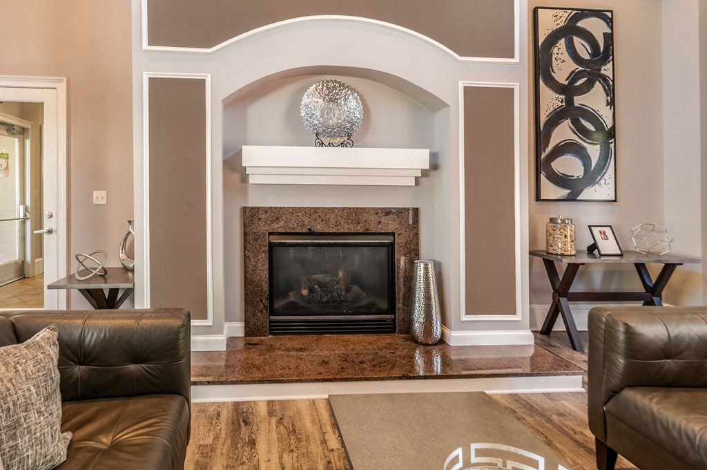 Leasing Office Fireplace at Ultris Courthouse Square Apartment Homes in Stafford, Virginia, VA