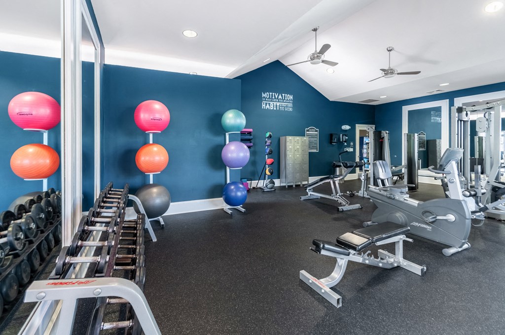 Strength Training Equipment at the Fitness Center at Ultris Courthouse Square Apartment Homes in Stafford, Virginia, VA