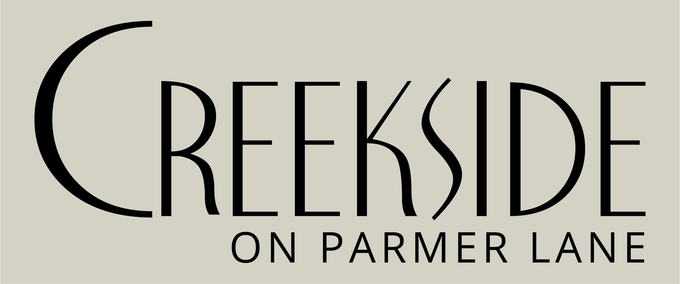 A logo for a place called Creekside on Parmer Lane.