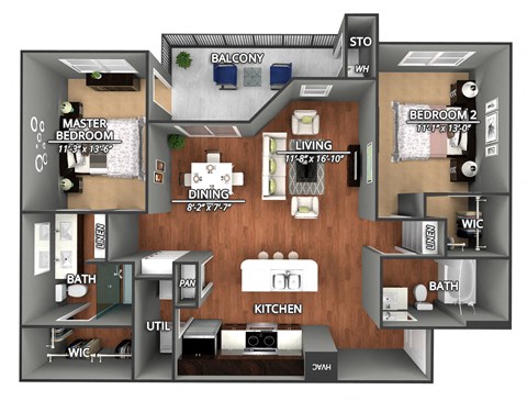 B2 Floor Plan at Creekside on Parmer Lane Apartments in Austin, Texas, TX
