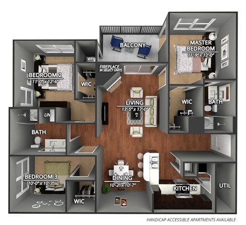 C1 Floor Plan at Creekside on Parmer Lane Apartments in Austin, Texas, TX