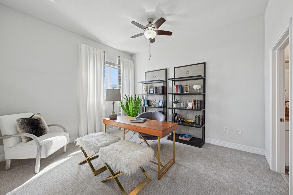 Model apartment second bedroom used as an office space at Dominion Post Oak apartments in Houston, TX