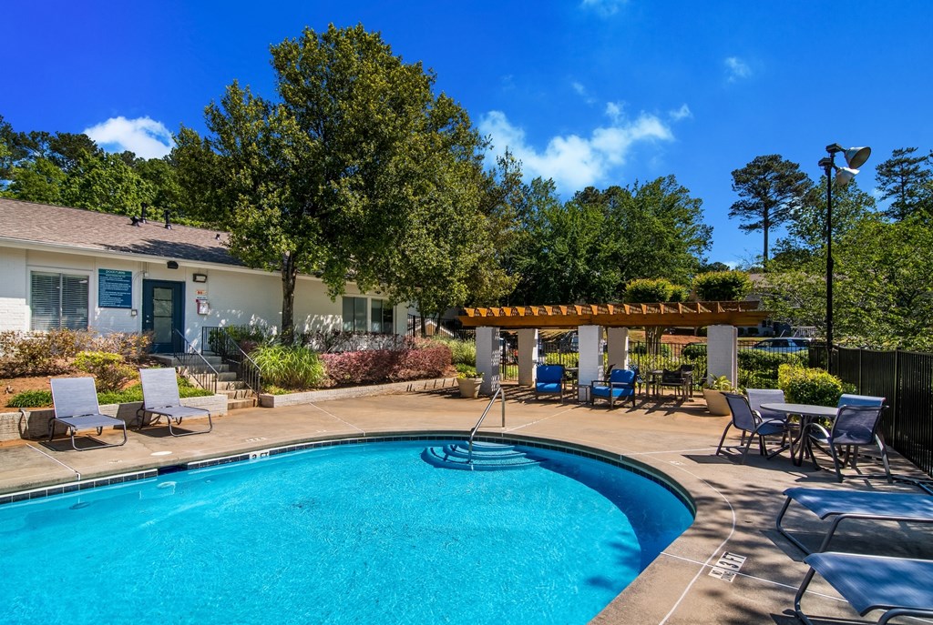 our apartments showcase an unique swimming pool at Dunwoody Pointe in Sandy Springs, GA