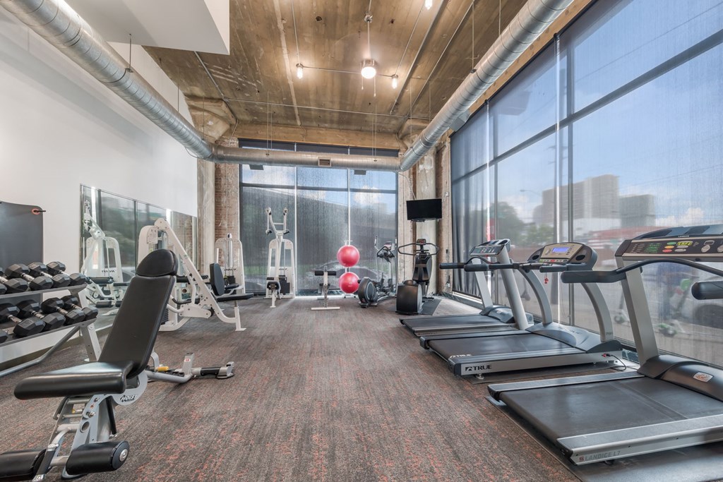 Fitness Center with cadio machines at Adam Hats Lofts in Deep Ellum, Dallas, Texas, TX