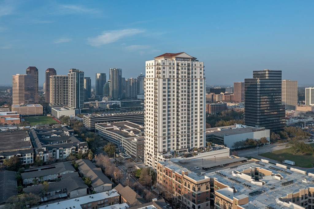 an aerial view of exterioe of the building during the dat at Dominion Post Oak in Houston, TX