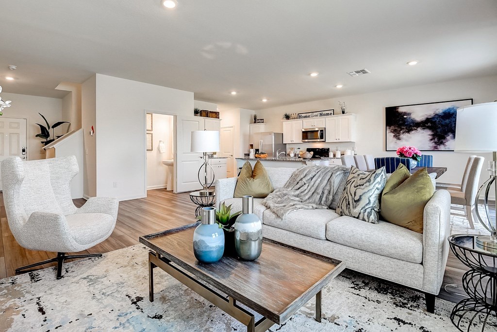 a living room with a couch and a coffee table