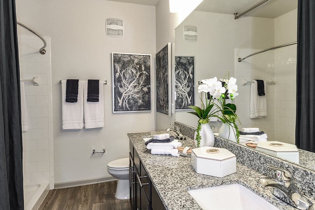Model Guest Bathroom 2 at  Dunedin Commons Apartment Homes in Dunedin, Florida, FL