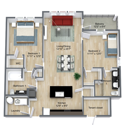 Foxtail Floor Plan at  Dunedin Commons Apartment Homes in Dunedin, Florida, FL