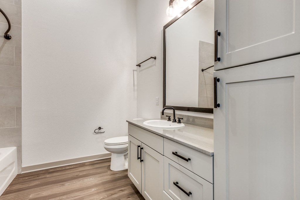 Clean and Bright Bathroom at Era Apartment in Denton, TX