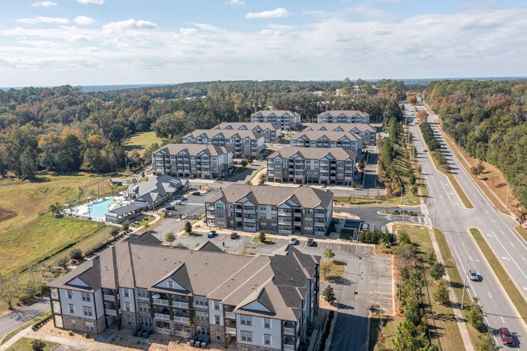 an aerial view of Evergreen at Southwood in Tallahassee, FL