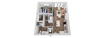 A 3D rendering of A3-1 floor plan at Era apartments in Denton, TX