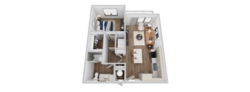 A 3D rendering of A3 floor plan at Era apartments in Denton, TX