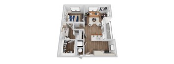 A 3D rendering of A4 floor plan at Era apartments in Denton, TX