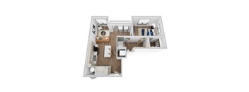 A 3D rendering of A5 floor plan at Era apartments in Denton, TX