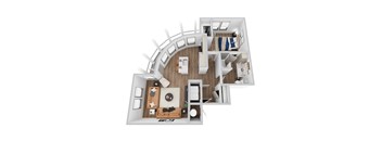 A 3D rendering of A7 floor plan at Era apartments in Denton, TX