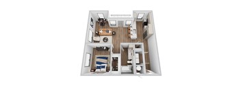 A 3D rendering of A8 floor plan at Era apartments in Denton, TX
