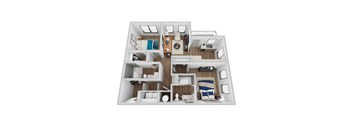 A 3D rendering of B1 floor plan at Era apartments in Denton, TX