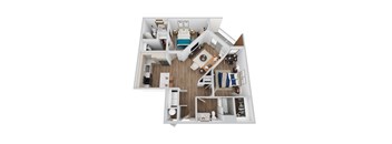 A 3D rendering of B3 floor plan at Era apartments in Denton, TX