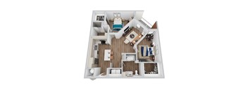 A 3D rendering of B4 floor plan at Era apartments in Denton, TX