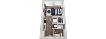 A 3D rendering of S1 floor plan at Era apartments in Denton, TX