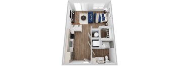 A 3D rendering of S2 floor plan at Era apartments in Denton, TX