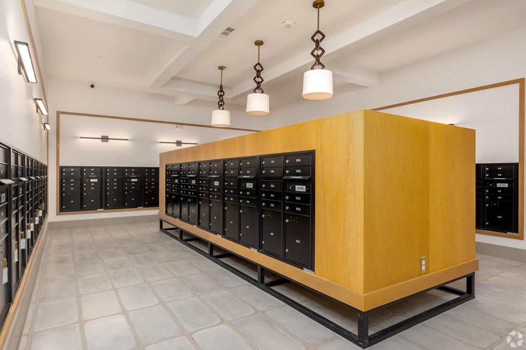 Indoor mailroom at Era apartments in Denton, TX