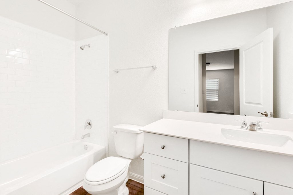 a bathroom with a sink, toilet and bathtub