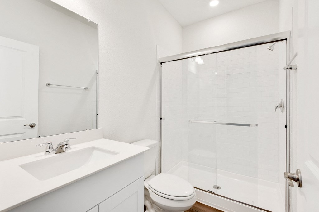master bathroom with a toilet sink and shower