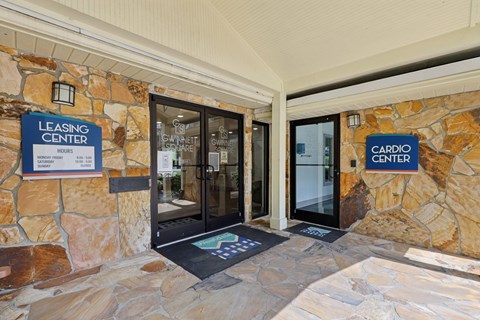 The entrance to the leasing office and cardio center at Gwinnett Square Apartments in Duluth, GA