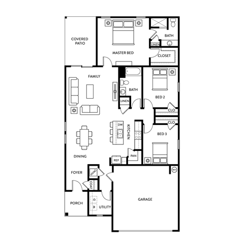 Gingko - 3 Bedroom 2 Bath 1,536 Sq. Ft. Floor Plan at Beacon at Meridian, San Antonio, 78245