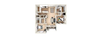 3D 2A Floor Plan at Grand Reserve at Columbus Apartments in Columbus, Georgia, GA