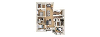 3D 3B Floor Plan at Grand Reserve at Columbus Apartments in Columbus, Georgia, GA