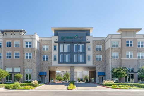 a large building with a sign on the front of it