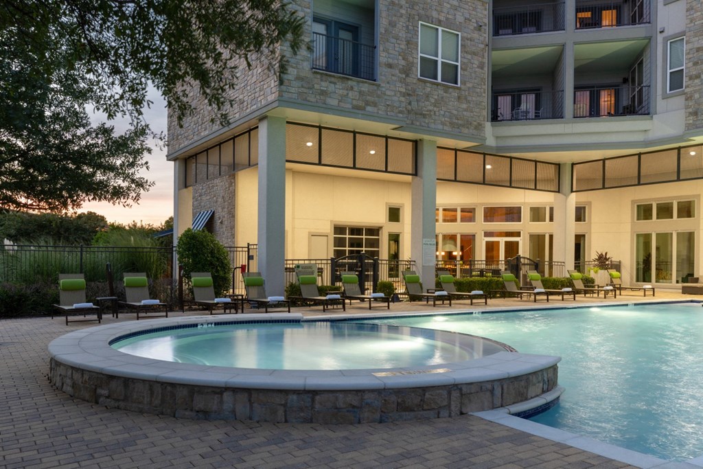 a large swimming pool of GreenVue in Richardson, TX