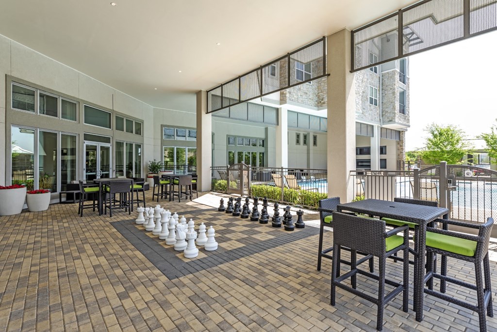 outdoor chess area of GreenVue in Richardson, TX