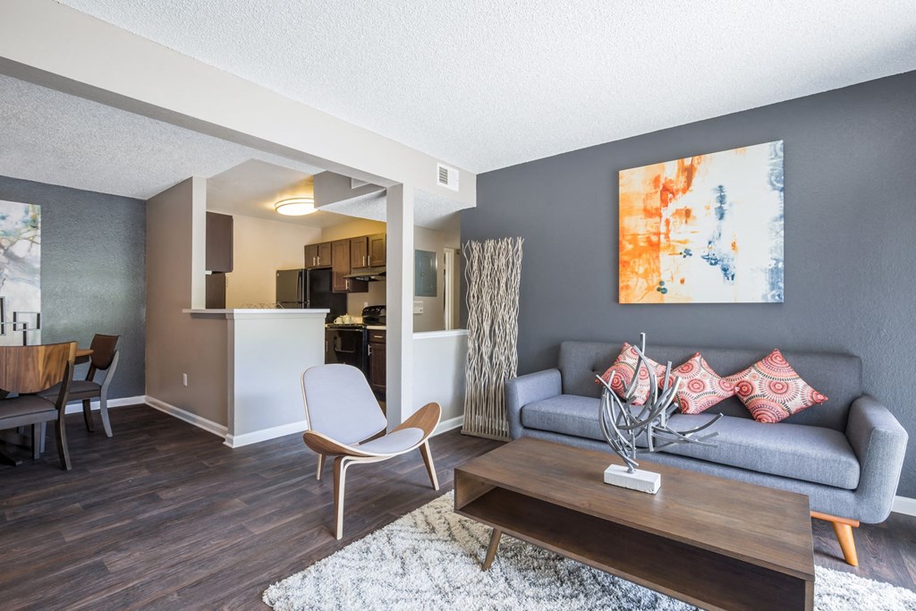 Model Unit Living Room at Greensview Apartments in Aurora, Colorado, CO