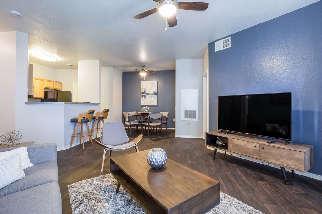 Model Unit Living Room at Greensview Apartments in Aurora, Colorado, CO