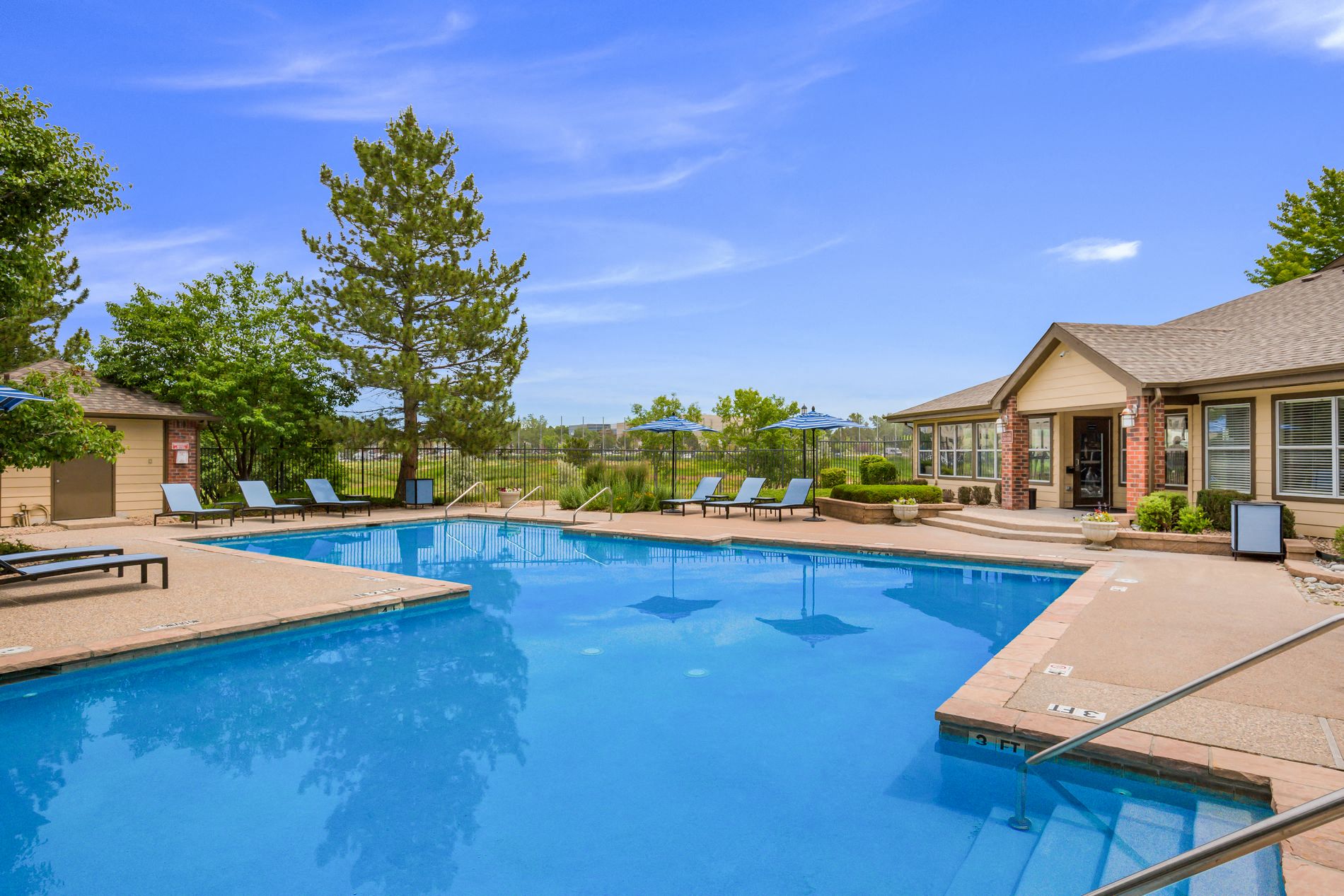 View of Swimming Pool at Greensview Apartments in Aurora, Colorado, CO