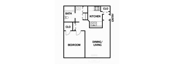 Floor plan A, 1 bed, 1 bath, 576 square feet, at Heritage Square Apartments in Waco, TX