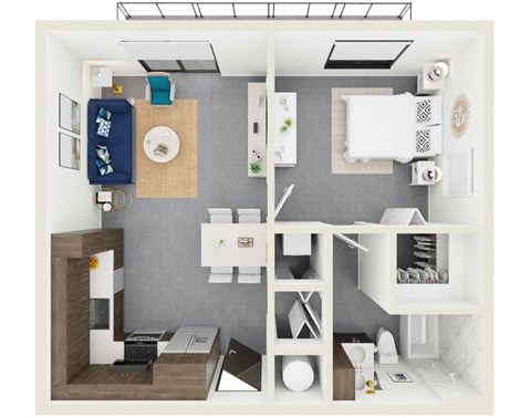 3d rendering of A1 Floor Plan at Hollywood Heights on the Boulevard Luxury apartments in Hollywood, FL