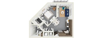 3d rendering of A2 Floor Plan at Hollywood Heights on the Boulevard Luxury apartments in Hollywood, FL