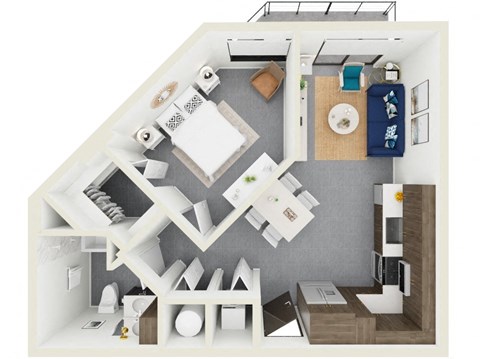 3d rendering of A2 Floor Plan at Hollywood Heights on the Boulevard Luxury apartments in Hollywood, FL