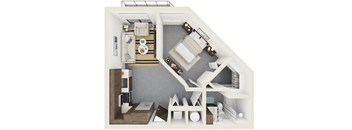 3d rendering of A3 Floor Plan at Hollywood Heights on the Boulevard Luxury apartments in Hollywood, FL