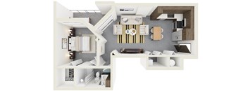 3d rendering of A5 Floor Plan at Hollywood Heights on the Boulevard Luxury apartments in Hollywood, FL