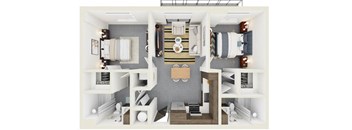 3d rendering of B1 Floor Plan at Hollywood Heights on the Boulevard Luxury apartments in Hollywood, FL