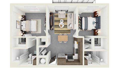 3d rendering of B1 Floor Plan at Hollywood Heights on the Boulevard Luxury apartments in Hollywood, FL