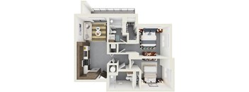 3d rendering of B3 Floor Plan at Hollywood Heights on the Boulevard Luxury apartments in Hollywood, FL