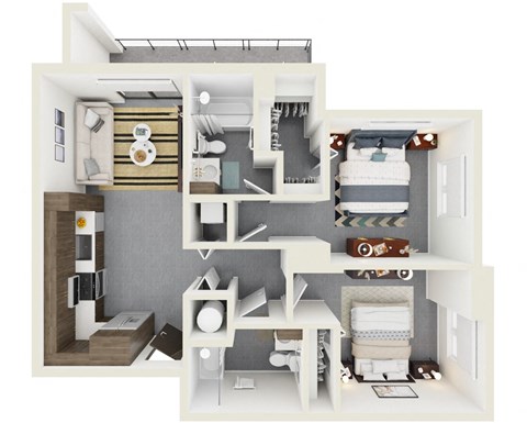 3d rendering of B3 Floor Plan at Hollywood Heights on the Boulevard Luxury apartments in Hollywood, FL