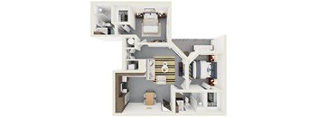 3d rendering of B6 Floor Plan at Hollywood Heights on the Boulevard Luxury apartments in Hollywood, FL